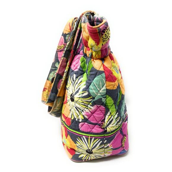 Vera Bradley Laura Bag Jazzy Blooms Gray Pink Purse Shoulder Tote Bird Floral - Picture 6 of 7